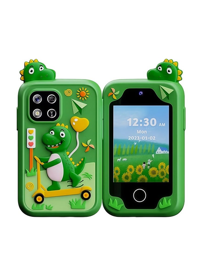 لعبة هاتف تعليمي بشاشة لمس للأولاد والبنات من 3 إلى 10 سنوات، شاشة 2.8 بوصة بكاميرتين مزدوجة، ألعاب تعليمية، مشغل موسيقى، تتضمن بطاقة ذاكرة 8 جيجابايت - أخضر - Image 1